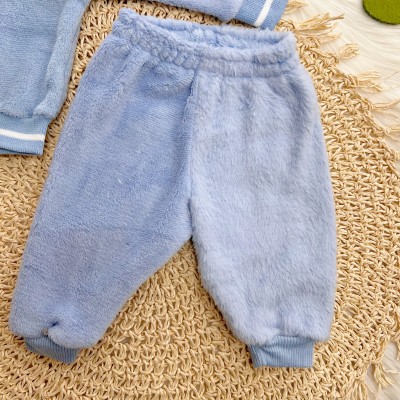 Conj. Casaco Capuz Orelha de Ursinho e Calça de Pelinho - Azul Bebê